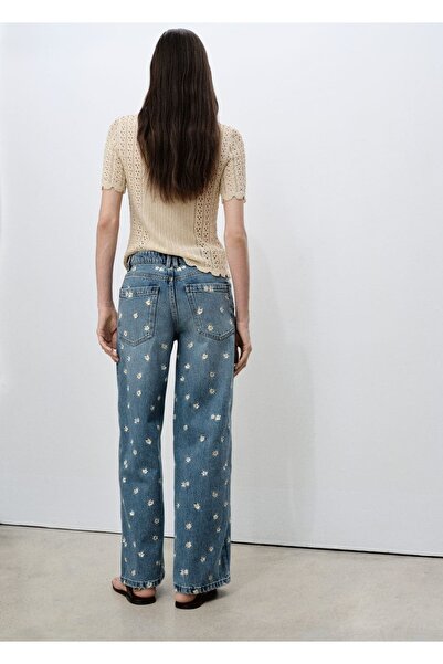 MANGO Woman Wideleg kot pantolon çiçek işlemeli