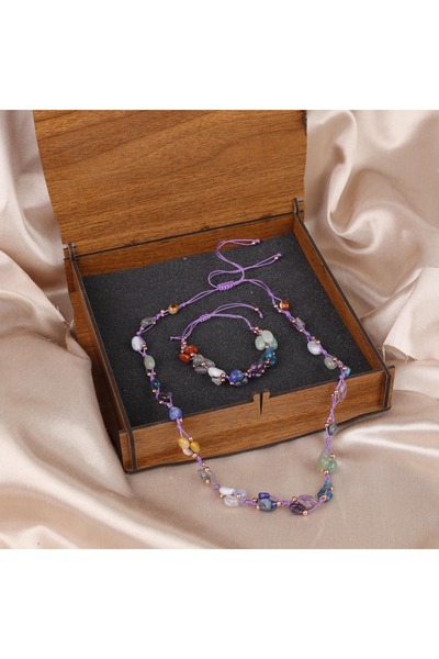 Aksesuarlia Sagittarius Natural Stone Necklace and Bracelet, Necklace, Bracelet, Genuine Natural Stone, Jewelry Set