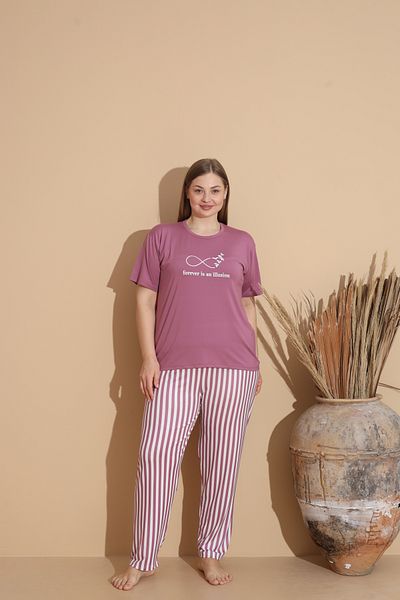 SEBOTEKS Soft Textured Milan Fabric Short Sleeve Plus Size Women's Pajamas Set 20100