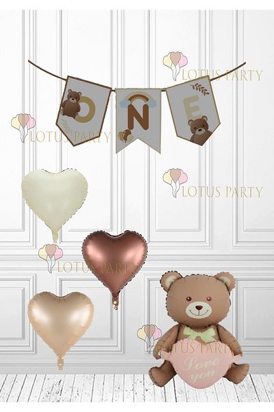 LOTUS PARTY ONE γράμμα - One Banner - Retro Αρκούδα ONE Banner - Retro Αρκούδα - Retro Καρδιά Φουσκωτό Μπαλόνι