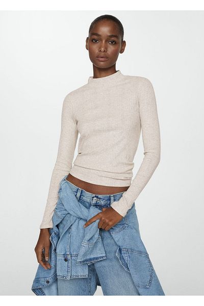 MANGO Woman T-shirt με γιακά Perkins και twill