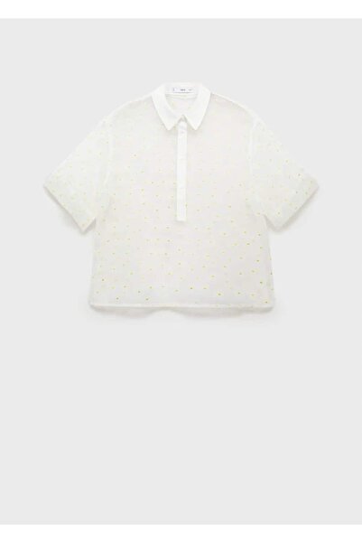 MANGO Woman Yarı saydam çiçek işlemeli gömlek