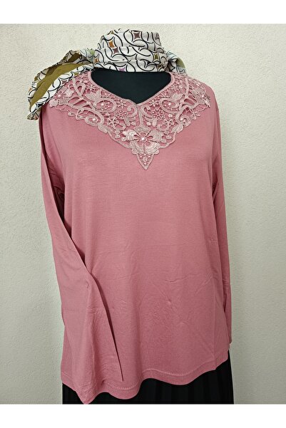 ÖZNUR GÖZÜBEK Kadın giyim bluz pembe güpürlü anne penyesi
