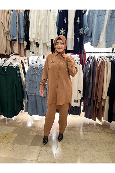 ERVA KADIN İNCİ TAŞ DETAYLI TESETTÜR İKİLİ TAKIM