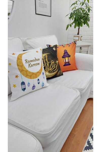 TROYA Ramazan Mübarek Ramadan Kareem 3 Lu Set Dijital Baskılı Kırlent Kılıfı
