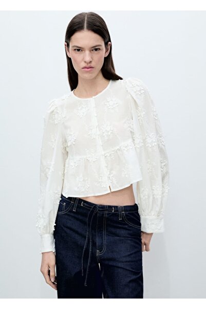 MANGO Woman Baumwollbluse mit bestickten Blumen