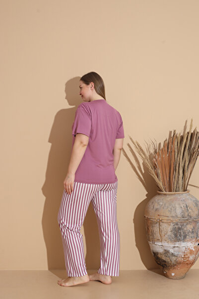 SEBOTEKS Soft Textured Milan Fabric Short Sleeve Plus Size Women's Pajamas Set 20100