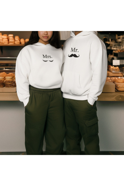 MG طقم MR MRS مطبوع عليه Lover من القطن بأكمام طويلة وشريط هبوطي 3 خيوط (امرأ...