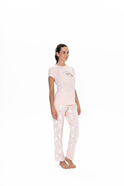 U.S. Polo Assn. Bumbac, Gât rotund, mânecă scurtă, imprimeu lunar, set pijamale damă