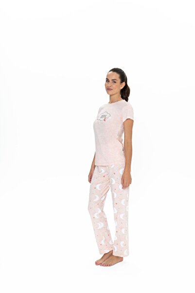 U.S. Polo Assn. Bumbac, Gât rotund, mânecă scurtă, imprimeu lunar, set pijamale damă