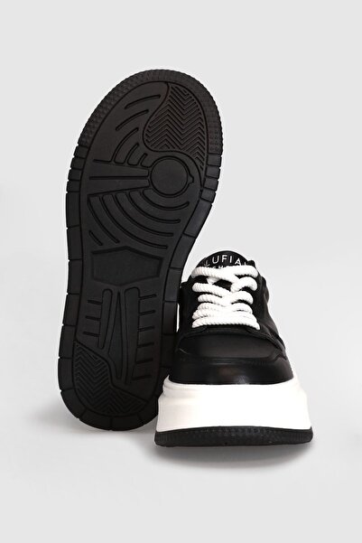 Lufian Hakiki Deri Bağcıklı Yüksek Taban Kadın Sneaker Günlük Ayakkabı Siyah