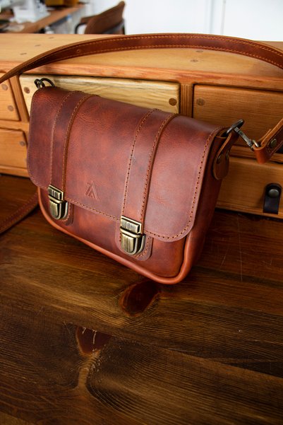 Craftelier Leather Mini Messenger Bag - Walker Bag - Tobacco