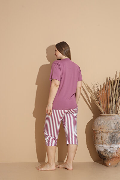 SEBOTEKS Soft Textured Milan Fabric Short Sleeve Capri Plus Size Women's Pajamas Set 20200