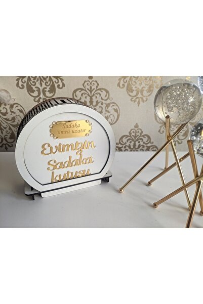 bir parça tasarım Gold Yazılı Beyaz Sadaka Kumbarası(RAHAT AÇMA KAPATMA)