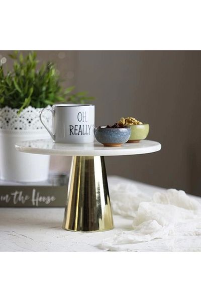 Akayev Marble 25 cm Gold Conical Foot White Presentation Holder