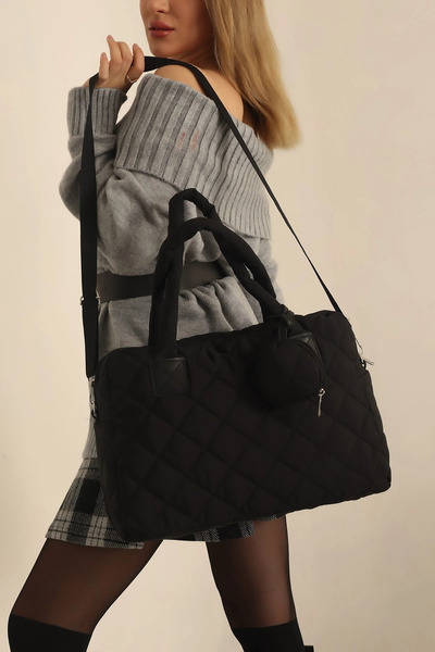 FHD BAGS Siyah Kapitone Cüzdanlı El Kol ve Omuz Çantası