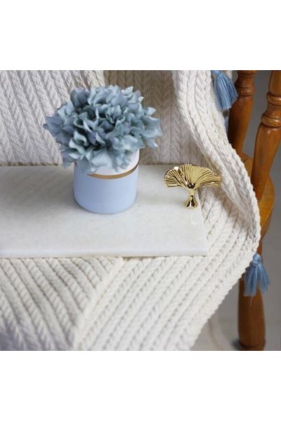 Akayev Marble White 30x15 Cm Gold Ginkgo Presentation Plate