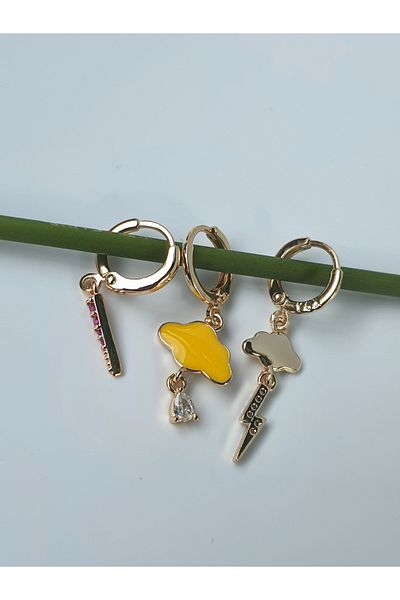 kurukafagift Set of 3 Gold Color Sky Earrings