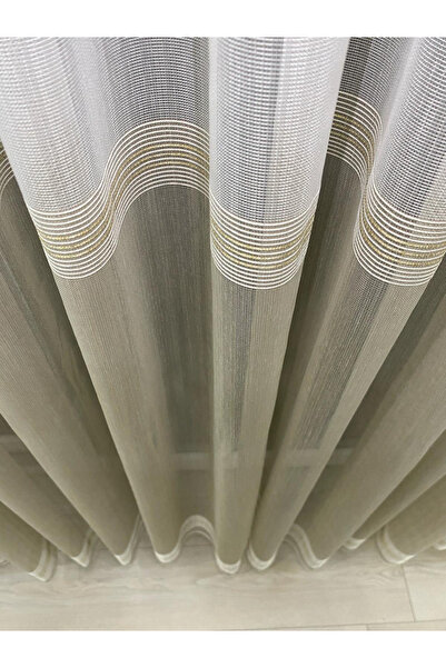 İNCİLİFE Paris Gold Simli İki Renkli Sütlü Kahverengi Ekru Tül Perde 1/2,5 No...