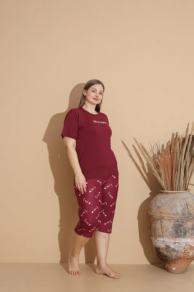 SEBOTEKS Soft Textured Milan Fabric Short Sleeve Capri Plus Size Women's Pajamas Set 20200