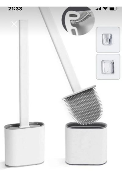 Tilbe Home Silicone Bathroom Toilet Seat Brush and Holder Set