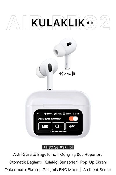 Genel Markalar Dokunmatik OLED Ekranlı Air Pro 2 Bluetooth Kulaklık ANC/ENC T...