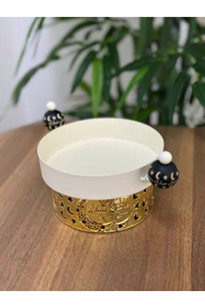 Generica صحن تقديم معدن صغير مع قاعده ذهبيه قطر 12 سم