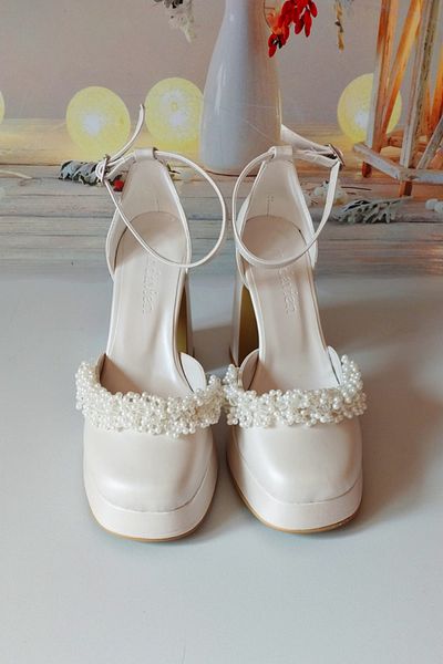 Modavien Women's 10 cm Pearl Detailed Bridal Shoes