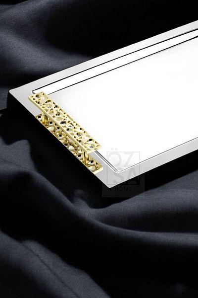 ÖzSa Home 2'Li Rectangular 18/10 Stainless Steel Serving Presentation Tea Coffee Promise Engagement Tray Tray Set Seljuk
