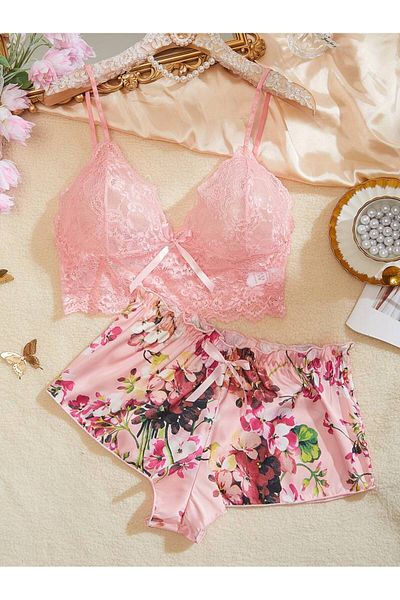 Tayse lingerie Σετ με δαντέλα Bralette σατέν σορτς L/XL