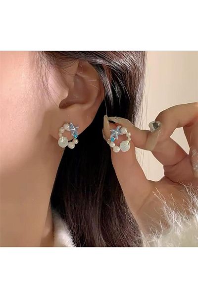 Pelin Aksesuar Blue Pearl Sea Star Earrings
