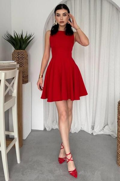 ZISHAN Kolsuz Fırfırlı Etekli Gizli Cepli Mini Balo & Mezuniyet Abiye Elbise 165
