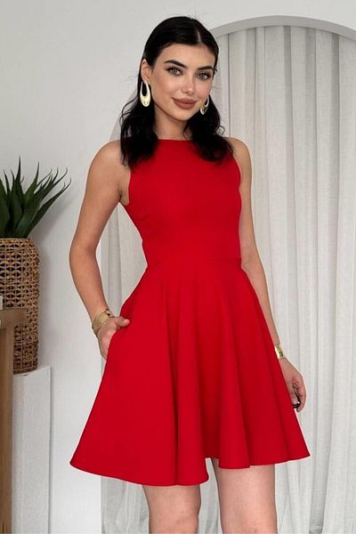 ZISHAN Sleeveless Ruffled Hem Hidden Pocket Mini Prom & Homecoming Evening Dress 165