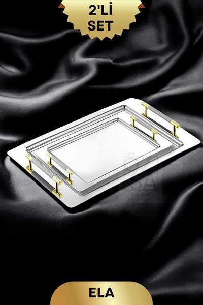 ÖzSa Home Set of 2 Rectangular 18/10 Stainless Steel Serving, Presentation Sing and Lux Tray