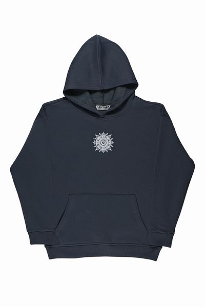 By Caspita Fashion Hanorac unisex oversize cu glugă afumată cu imprimeu pe spate Lenithra Kilim