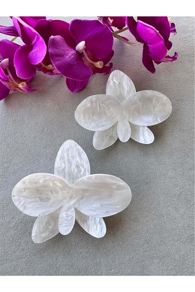 Pelin Aksesuar White Extra Large Plexi Orchid Earrings