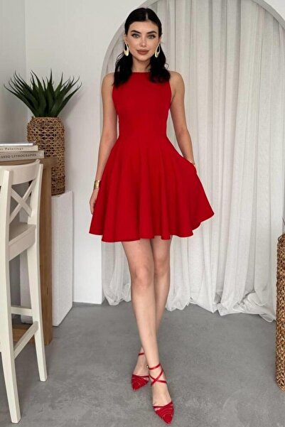 ZISHAN Kolsuz Fırfırlı Etekli Gizli Cepli Mini Balo & Mezuniyet Abiye Elbise 165