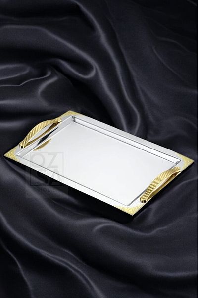 ÖzSa Home Rectangular 18/10 Stainless Steel Serving Set - Tea & Coffee Ottoman Tray