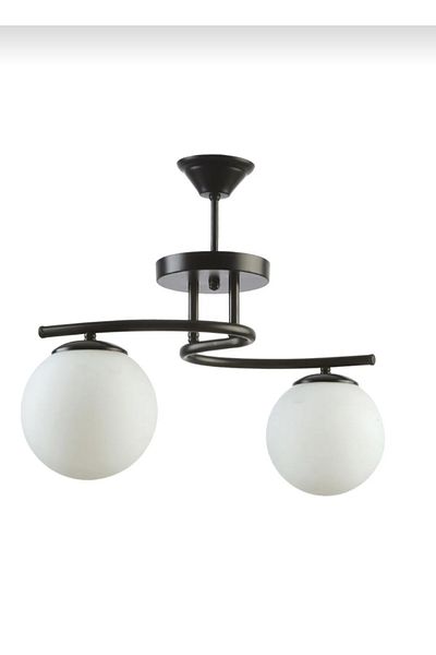 Semboldekor S Profile Black 2-Piece Chandelier (White Glass)