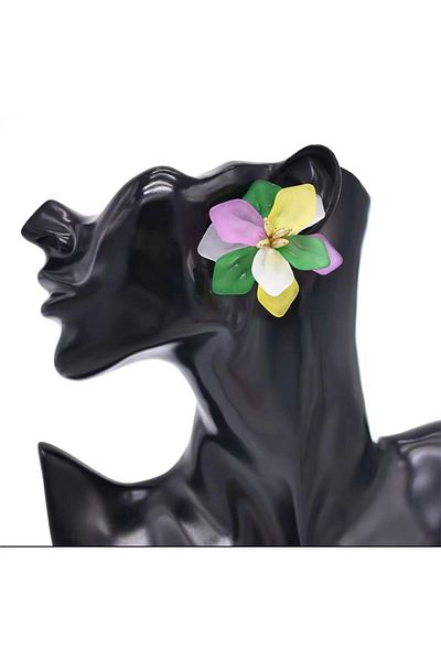 Pelin Aksesuar Green Yellow Pink Flower Earrings