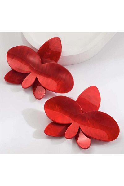 Pelin Aksesuar Red Extra Large Plexi Orchid Earrings