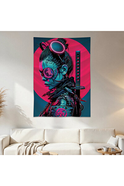 Geek Cultcha Cyberpunk Neon Woman Wall Cloth Wall Tapestry First Quality Sati...