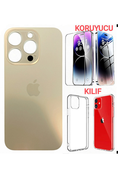 indirimplus iPhone 13 Pro Arka Kapak Pil Kapağı +Kılıf+Kırılmaz GOLD RENK İLANI