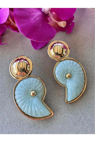 Pelin Aksesuar Blue Gold Mussel Earrings
