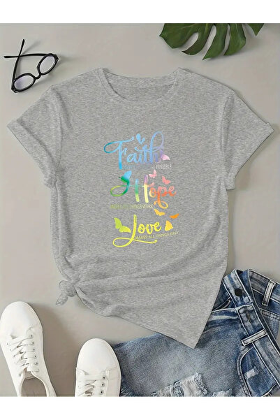 Nebulaa Tekstil Unisex Faith Hope Love Printed Crew Neck Oversize T-Shirt