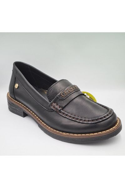 Mammamia D25Ya-3260-B Black Genuine Leather Anatomical Insole Women's Daily Casual Shoes