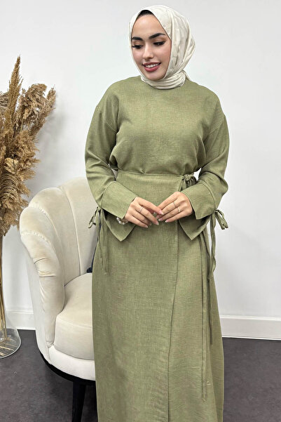 Tesettür Diyarı Kadın Sofya Keten Eteği Bağlamalı Takım
