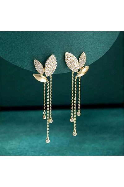 Pelin Aksesuar Gold Chain Pearl Butterfly Earrings