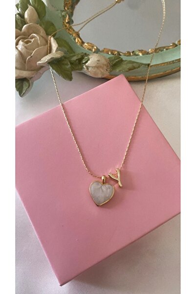 Asia by Leuvoié Asia by Leuvoie Y Letter Mother of Pearl Enamel Heart Necklace