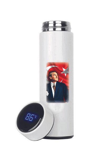DKDZ SHOP Ataturk Printed Steel Thermos with Indicator 450ml.-003